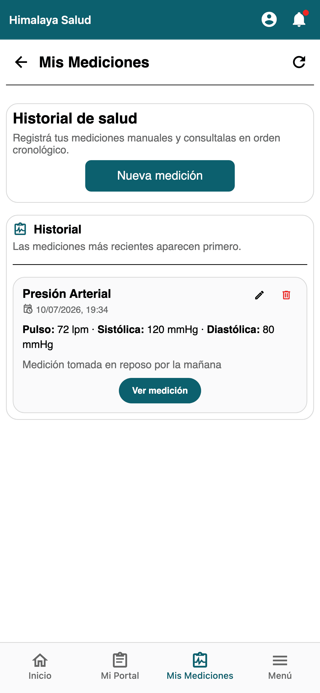 Dashboard de mediciones de Himalaya Salud